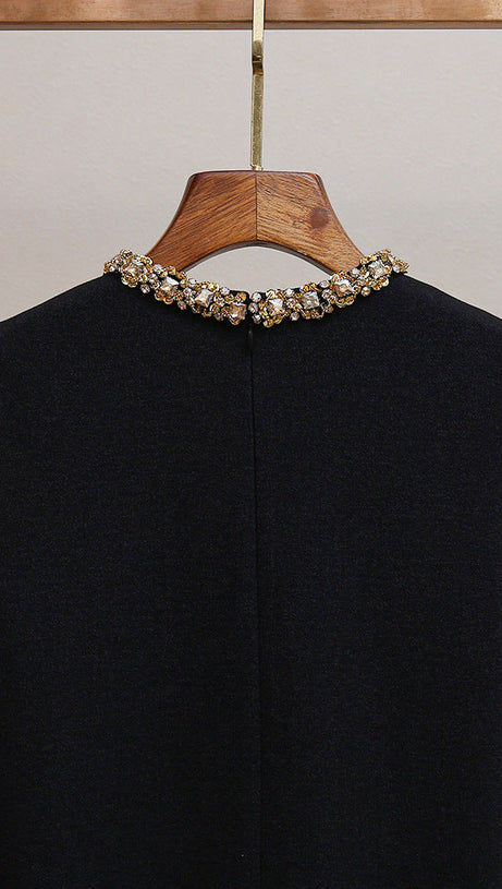 HATSU DARK BLUE EMBELLISHED MINI DRESS WITH DIAMANTE COLLAR & BELT