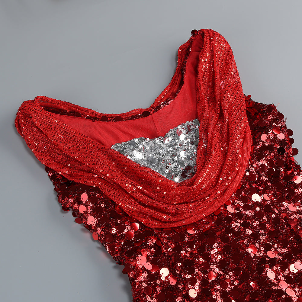 Basia – Ärmelloses Maxikleid mit Pailletten in Rot