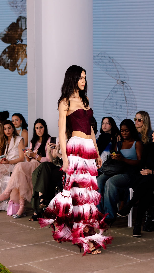 AIIZIE STRAPLESS TASSEL TWO PIECE MAXI DRESS BURGUNDY - product image