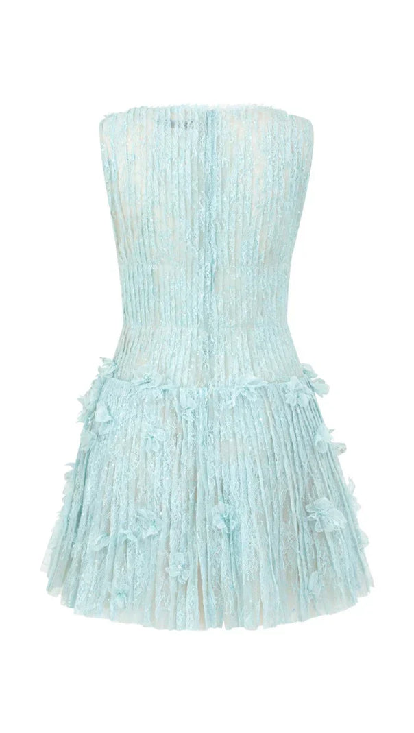 AIIZIE SLEEVELESS LACE FABRIC MINI DRESS IN AQUA - product image