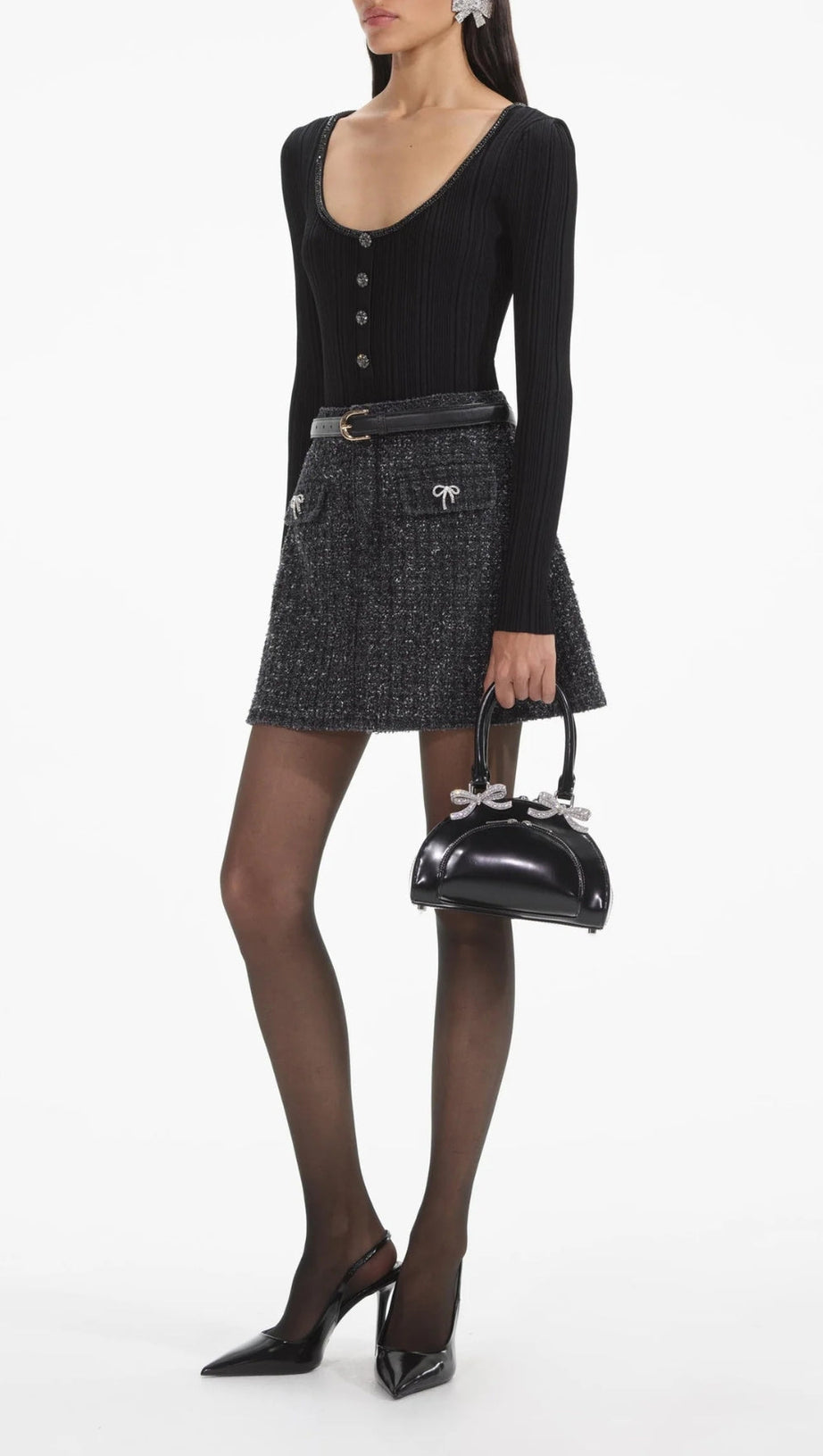 BLACK TEXTURED DENIM MINI SKIRT