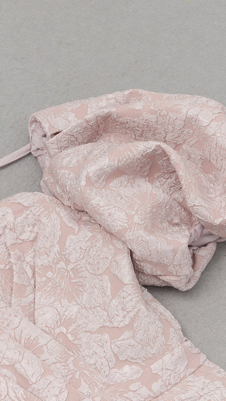 PINK SWEETHEART NECK PUFF SLEEVE SPLIT THIGH DRESS