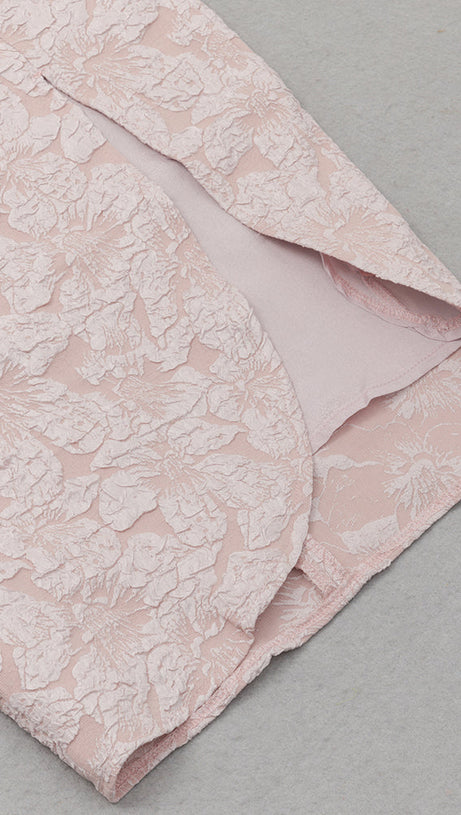 PINK SWEETHEART NECK PUFF SLEEVE SPLIT THIGH DRESS