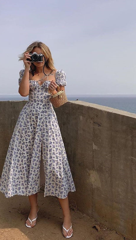 FLORAL MIDI DRESS IN BLUE