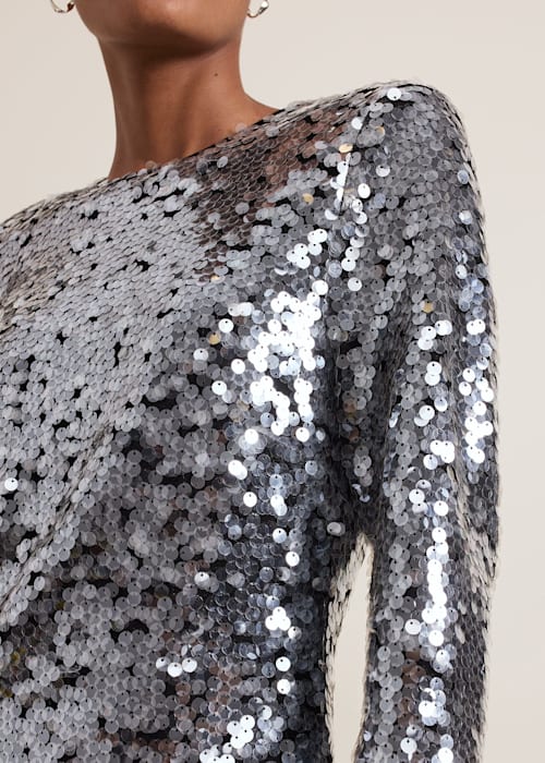 RHIA SILVER SEQUIN MINI DRESS