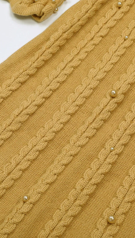 Jace Pearl Embellished Cable Knit Midi Dress - Elegant Lavender Chic