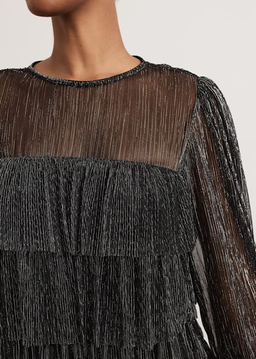 LAYER CHIFFON PUFF MINI DRESS IN BLACK