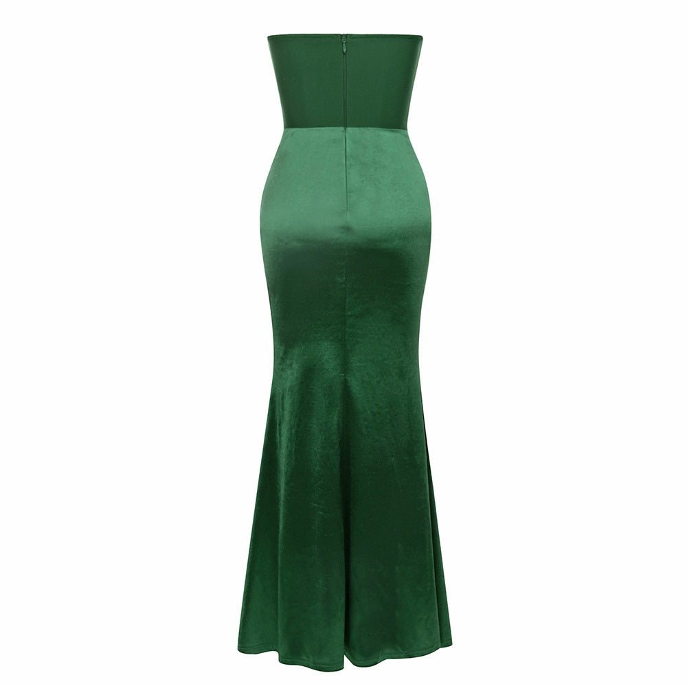 AIIZIE HARRIET GREEN RUCHED BODYCON STRAPLESS MAXI DRESS - product image
