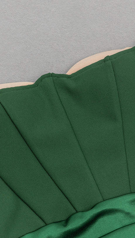 HARRIET GREEN RUCHED BODYCON STRAPLESS MAXI DRESS