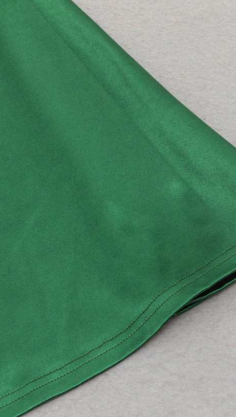 HARRIET GREEN RUCHED BODYCON STRAPLESS MAXI DRESS