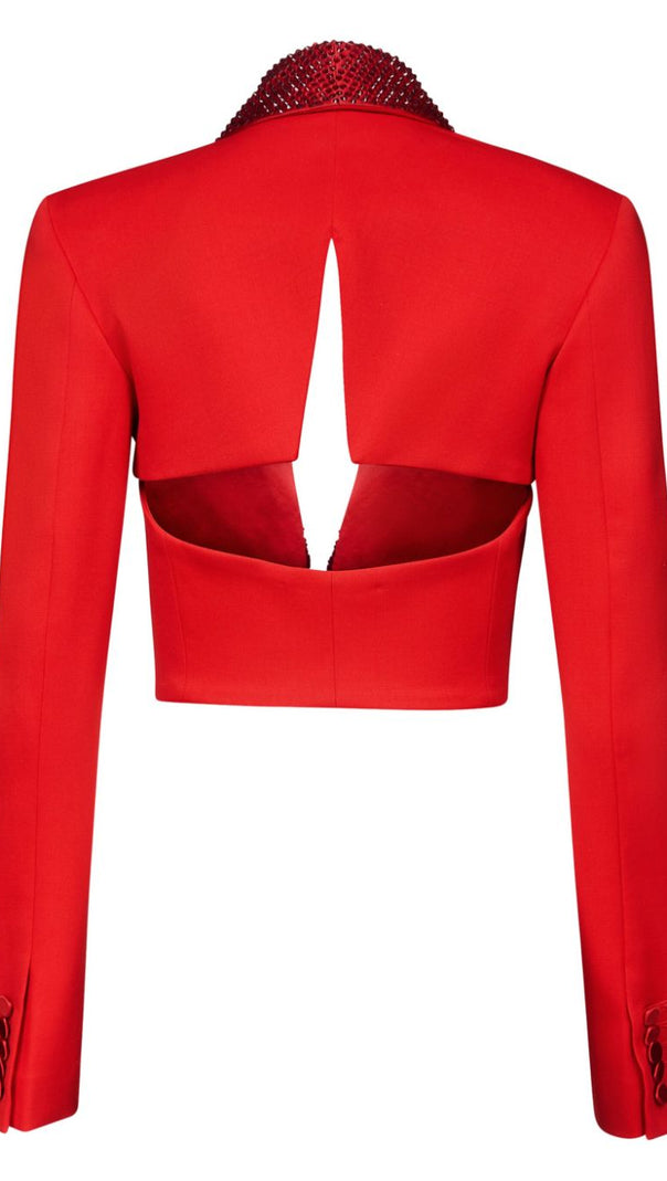AIIZIE CRYSTAL-EMBELLISHED RED CROPPED BLAZER SET - product image