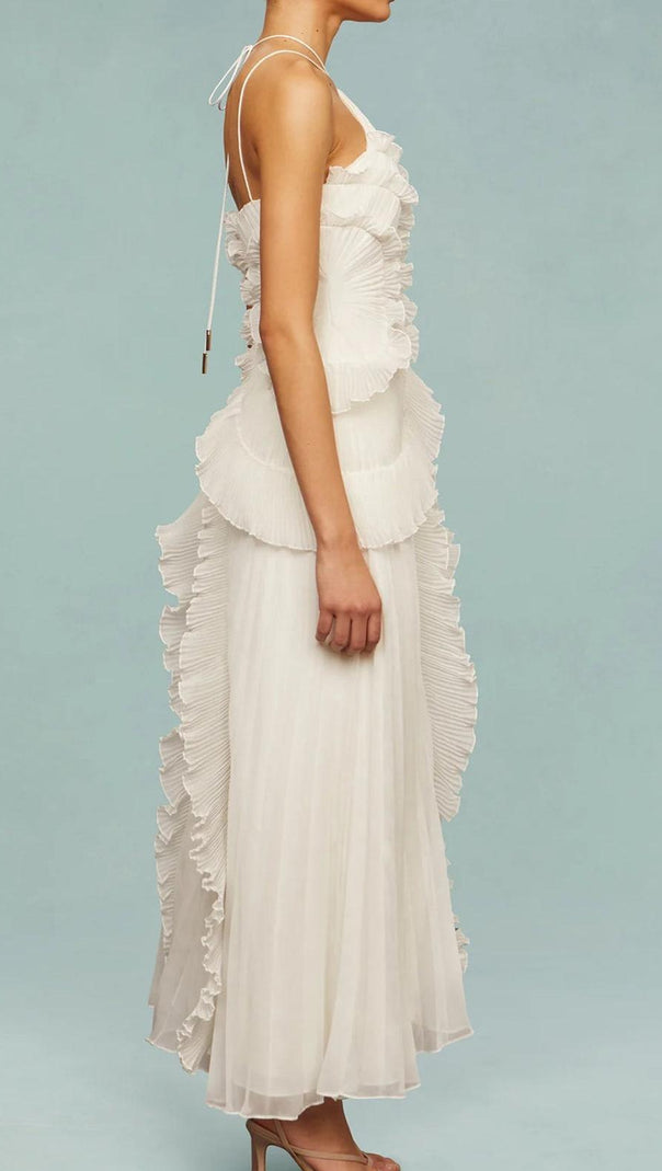 AIIZIE ALVA SLEEVELESS FOLDS SLIT MAXI DRESS IN LIGHT WHITE - product image