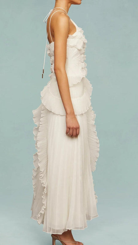 ABITO LUNGO SENZA MANICHE CON SPACCHI E PIEGHE ALVA IN BIANCO CHIARO