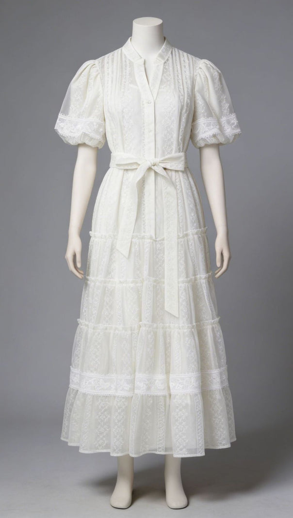 AIIZIE Jad Romantic Lace Puff-Sleeve Tiered Maxi Dress - product image
