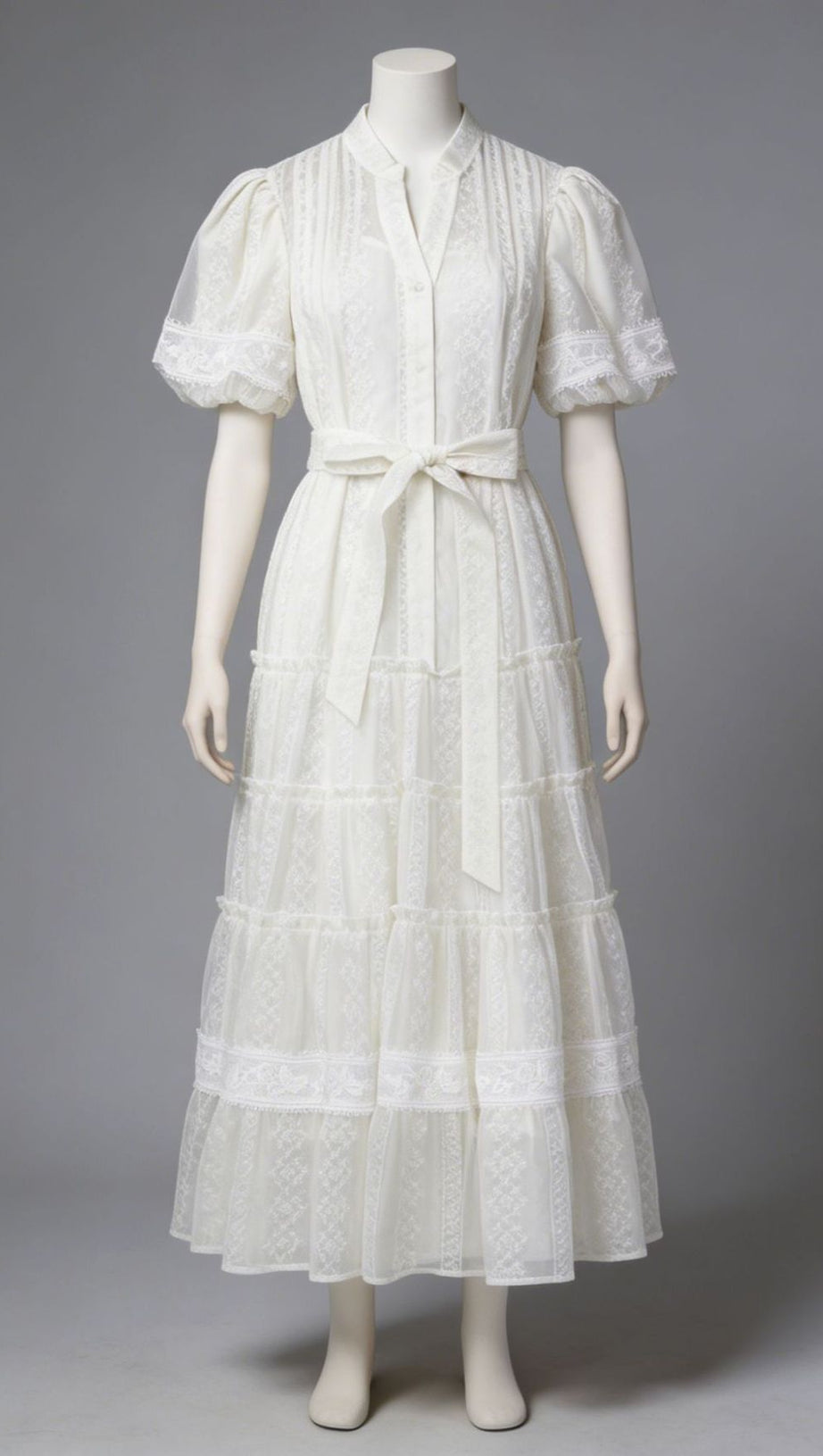 Jad Romantic Lace Puff-Sleeve Tiered Maxi Dress