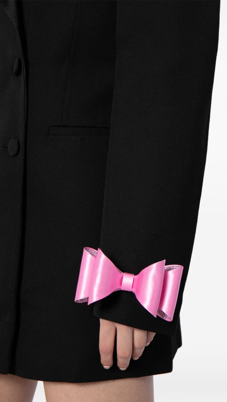 INGRID BOW-EMBELLISHED WOOL BLACK BLAZER DRESS