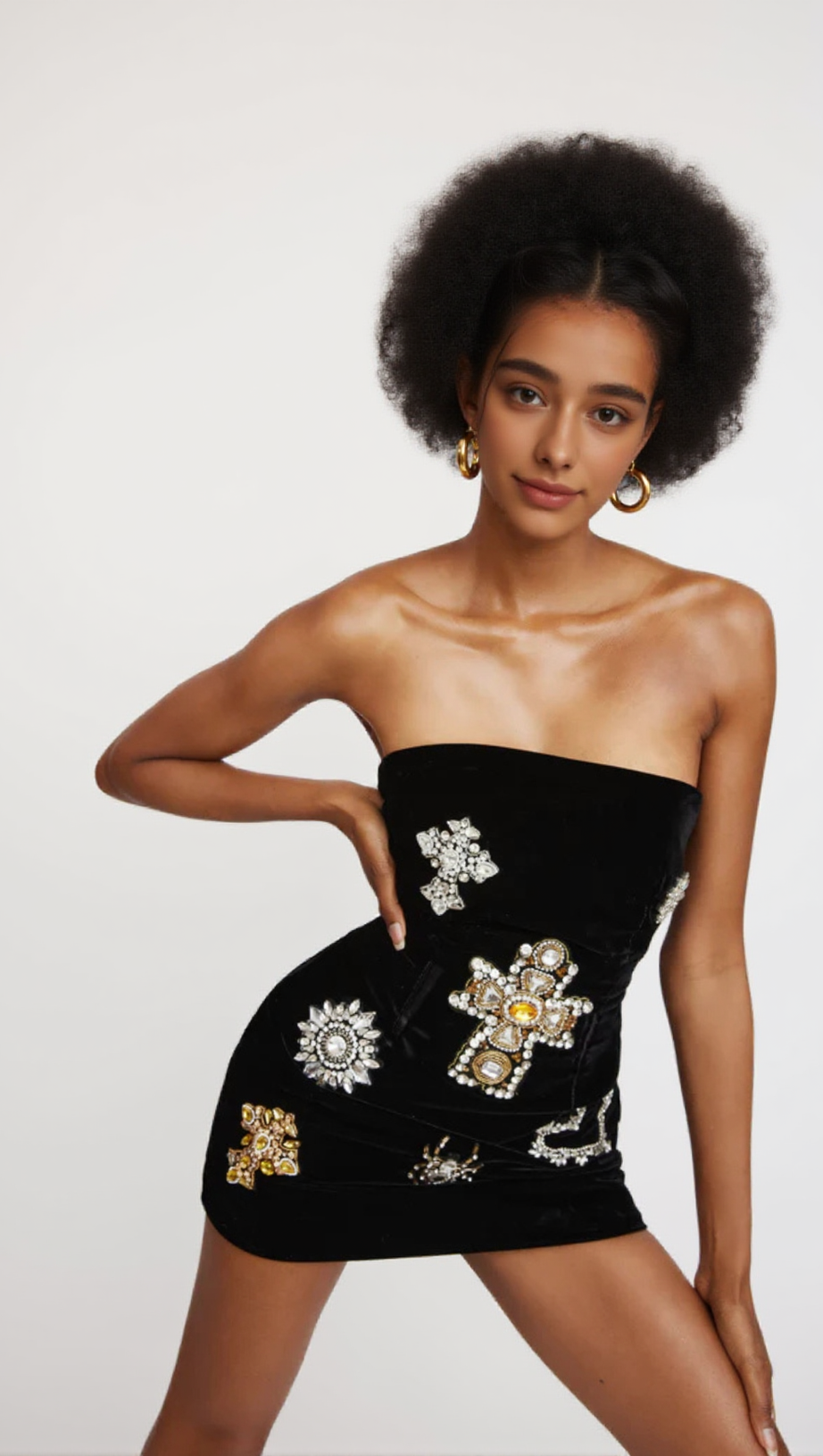 HYRINE STRAPLESS EMBELLISHED MINI BANDAGE DRESS