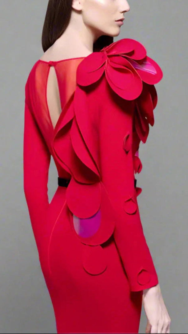 AIIZIE FLORAL BELTED MAXI DRESS IN RED - product image