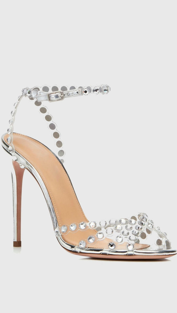 AIIZIE ASTASIA RHINESTONE EMBELLISHED HEELS - SILVER - product image