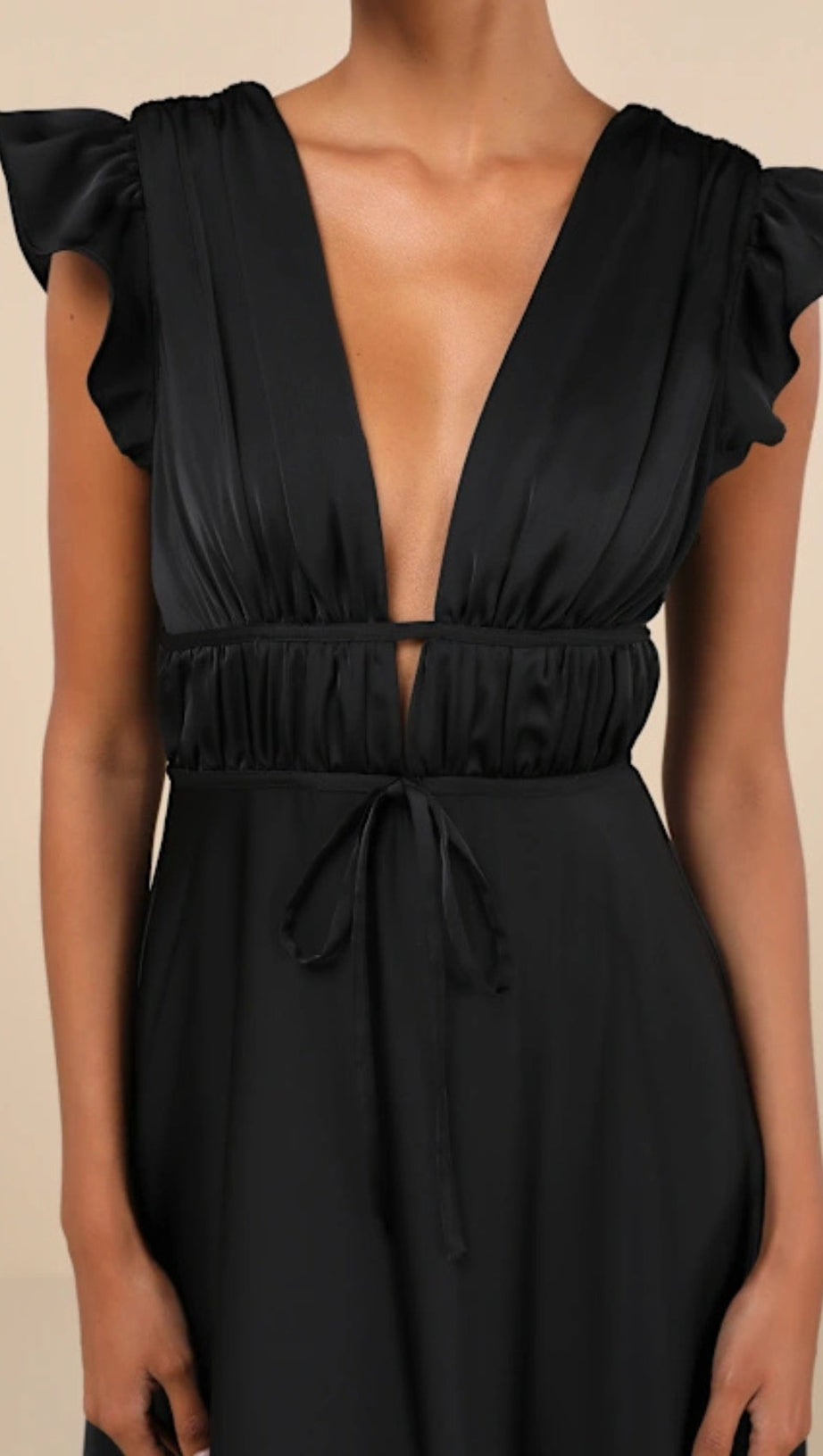 SATIN CUTOUT RUFFLED MAXI DRESS