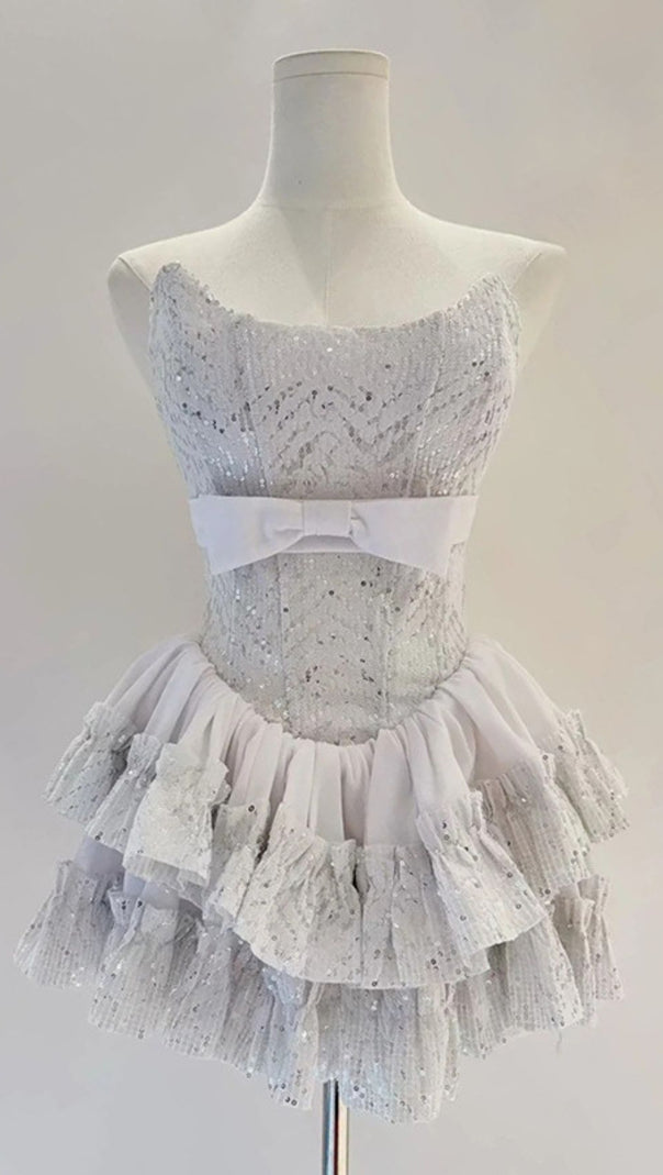 AIIZIE IOLANA DAZZLING STRAPLESS SEQUIN MINI DRESS | WHITE PARTY & NYE GLAM - product image