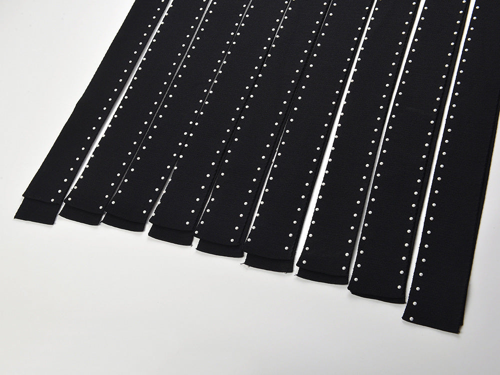 Glamorous Black Studded Fringe Bodycon Midi Dress | Sleeveless & Chic