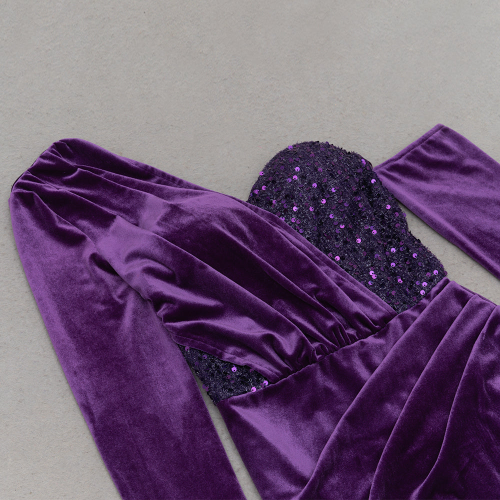 AIIZIE ONE SHOULDER SEQUIN-EMBELLISHED VELVET MAXI DRESS IN PURPLE - product image