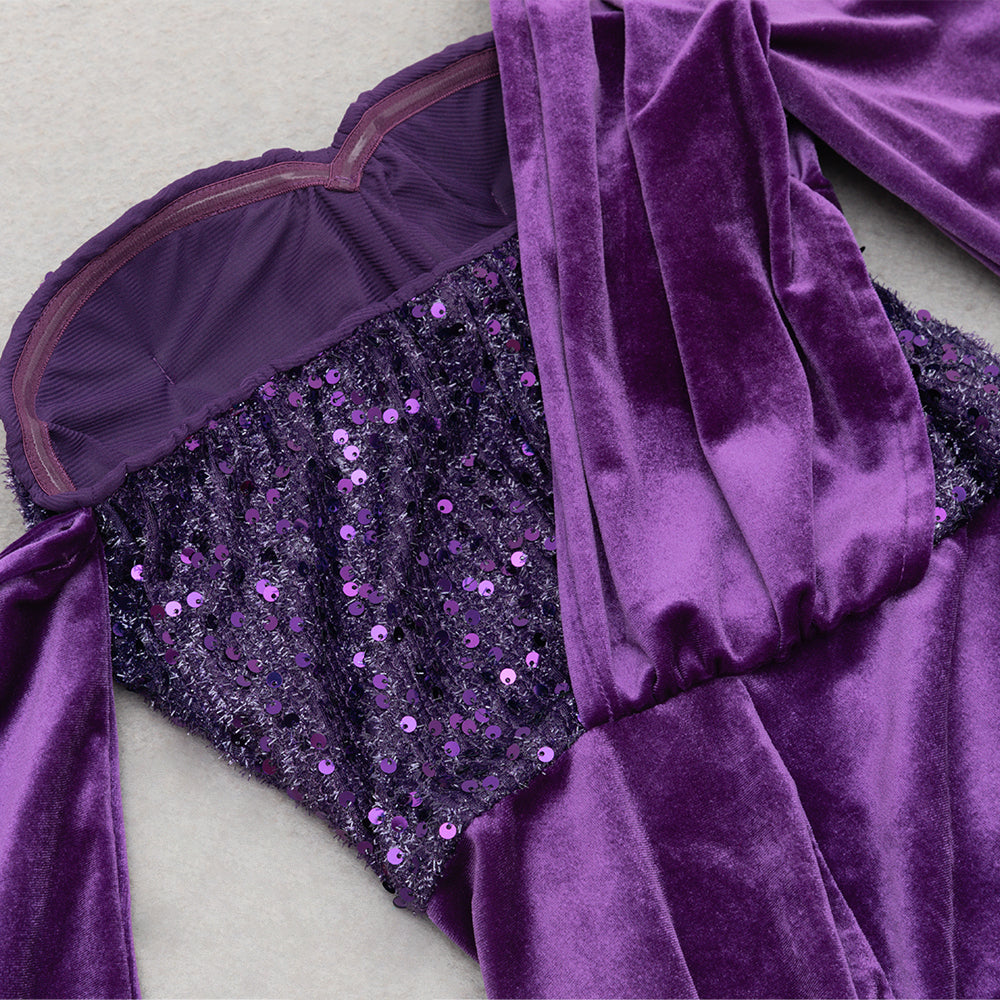 AIIZIE ONE SHOULDER SEQUIN-EMBELLISHED VELVET MAXI DRESS IN PURPLE - product image