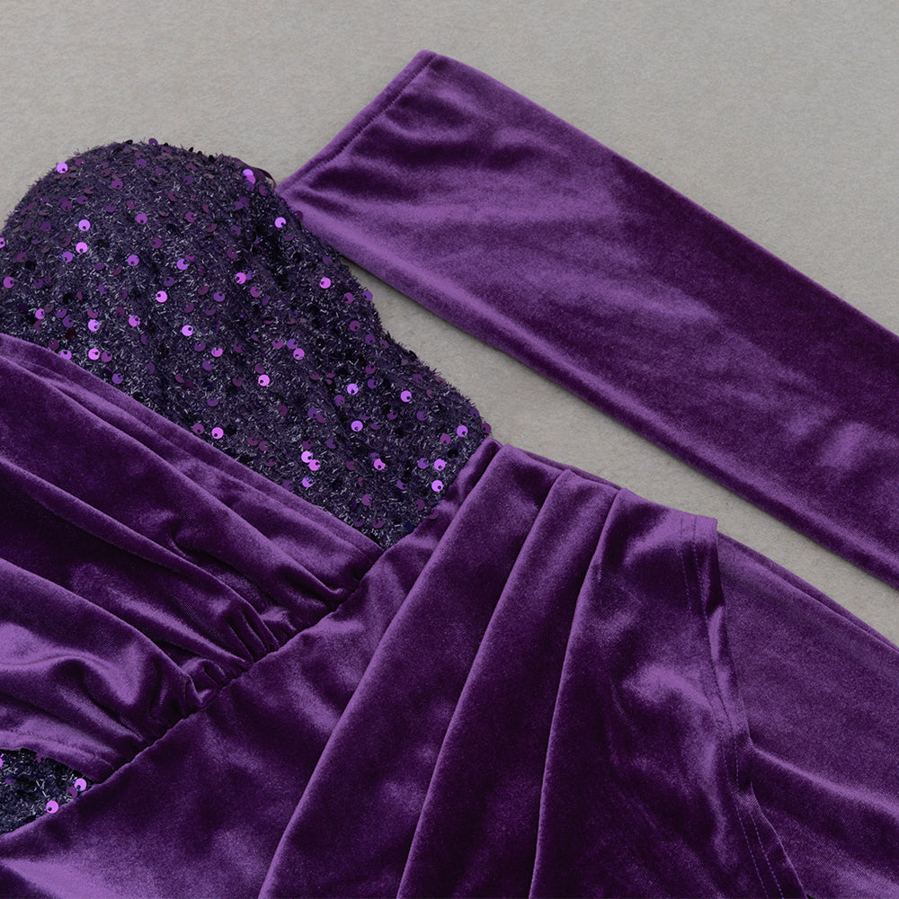 AIIZIE ONE SHOULDER SEQUIN-EMBELLISHED VELVET MAXI DRESS IN PURPLE - product image