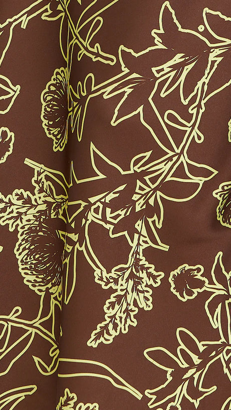 PRINT SATIN MAXI DRESS IN BROWN