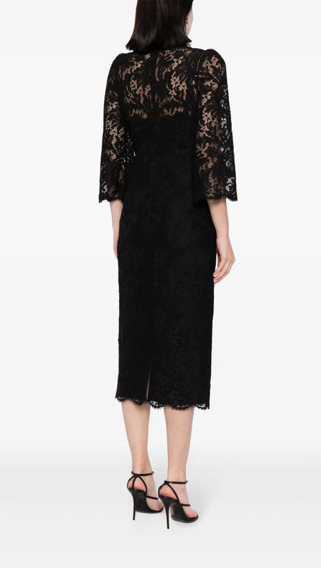 ACOTAS LACE CRYSTAL-EMBELLISHED MIDI DRESS IN BLACK