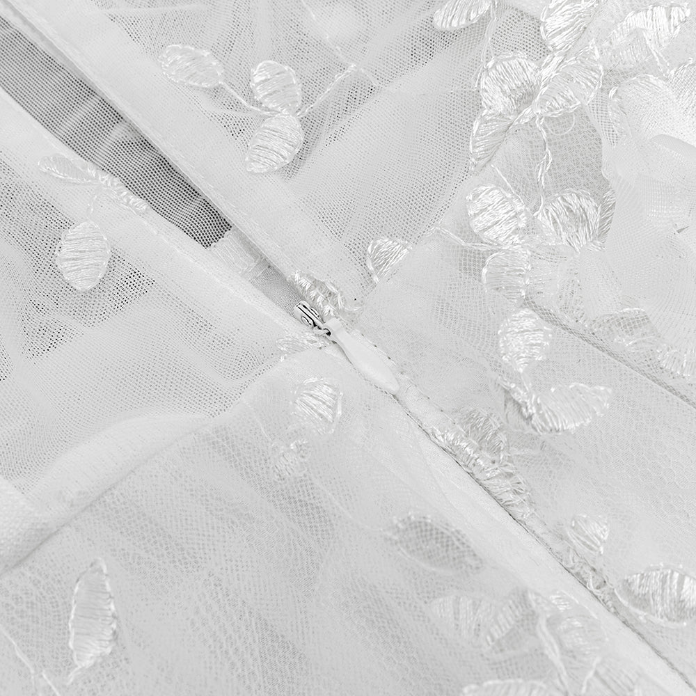AIIZIE ENID WHITE FLORAL APPLIQUE MESH BANDAGE TUBE MAXI DRESS - product image