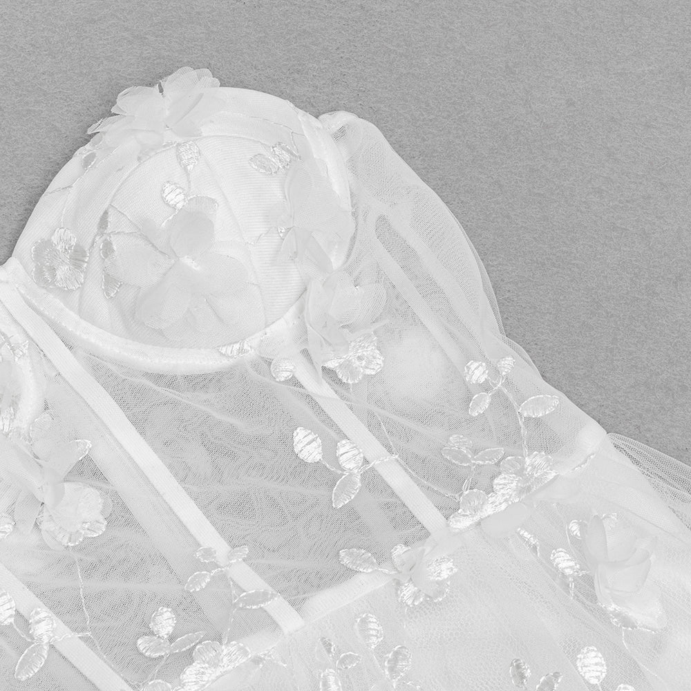 AIIZIE ENID WHITE FLORAL APPLIQUE MESH BANDAGE TUBE MAXI DRESS - product image