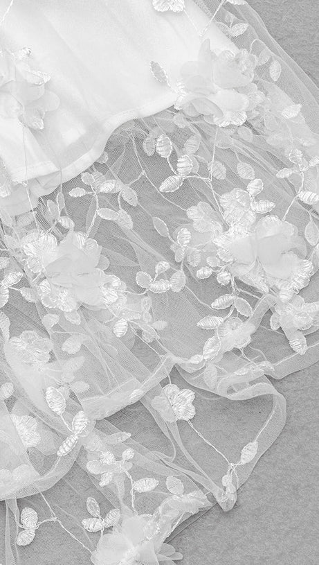 ENID WHITE FLORAL APPLIQUE MESH BANDAGE TUBE MAXI DRESS