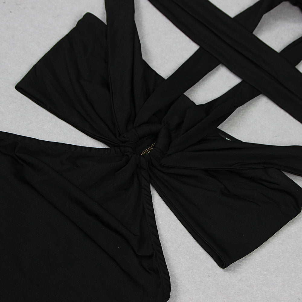 AIIZIE BLACK CUTOUT HALTER BANDAGE MAXI DRESS - product image