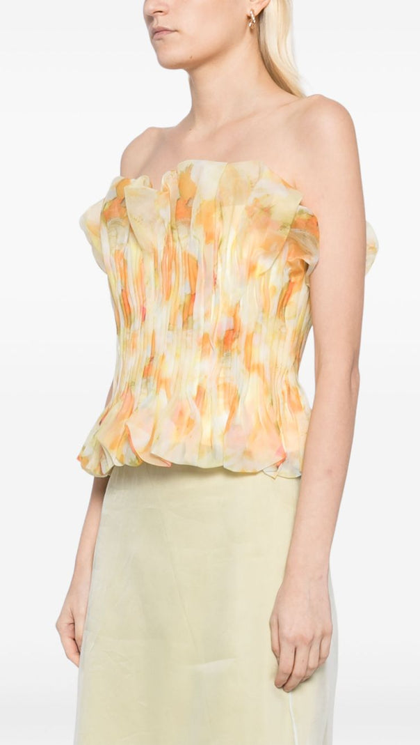 AIIZIE PRINT RUFFLE TRIM TOP IN YELLOW - product image