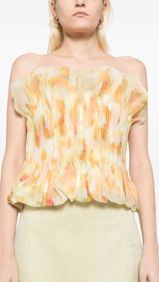 AIIZIE PRINT RUFFLE TRIM TOP IN YELLOW - product image