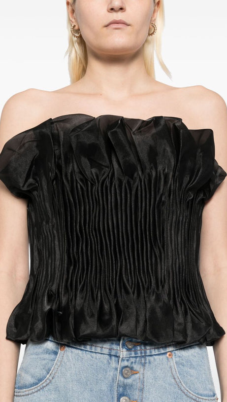 TOP CON STAMPA E BALZE IN NERO