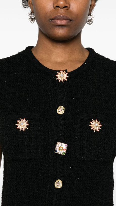 CRYSTAL EMBELLISHED-BUTTONS CARDIGAN IN BLACK