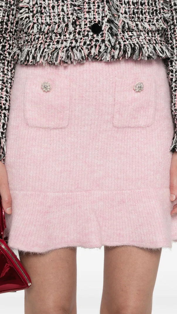 AIIZIE FLUFFY RIB-KNIT MINI SKIRT IN PINK - product image
