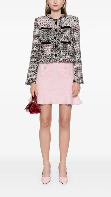 Flauschiger Rippstrick-Minirock in Pink