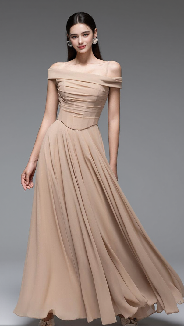 AIIZIE A-LINE DRAPED CHIFFON MAXI DRESS IN NUDE - product image