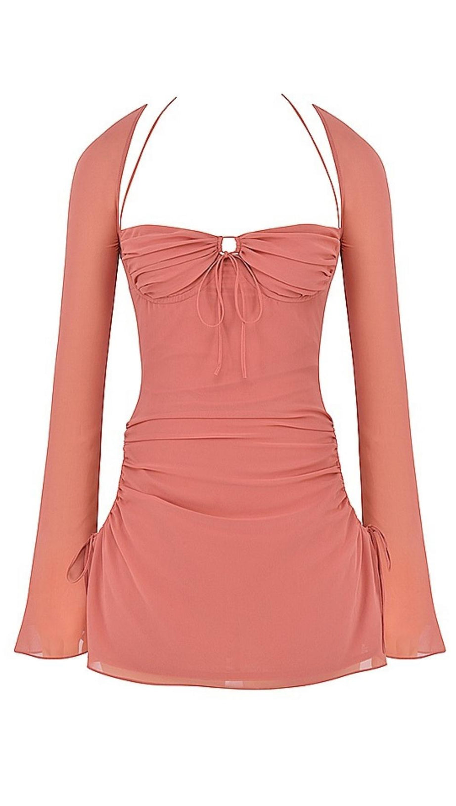 LONG SLEEVE HALTER MINI DRESS