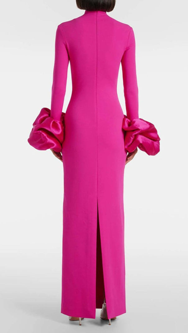 AIIZIE Ira Fuchsia Pink Statement Maxi Gown | Sculptural Sleeves - product image