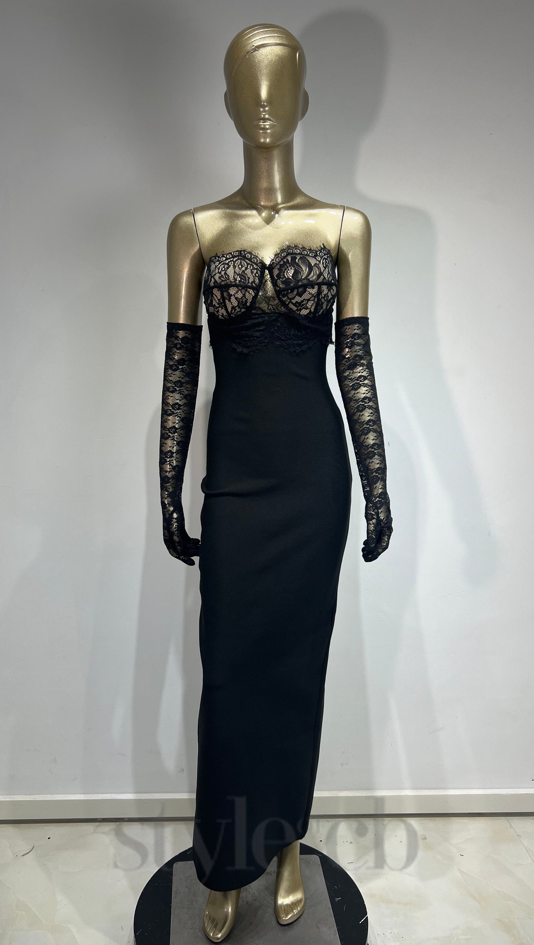 GWENDOLYN STRETCH JERSEY STRAPLESS MAXI DRESS IN BLACK