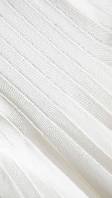 PLEATED BELL SLEEVE V-NECK MINI DRESS IN WHITE