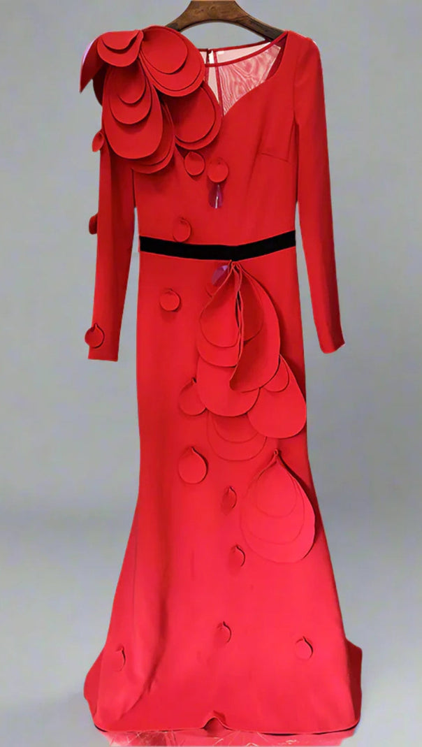 AIIZIE FLORAL BELTED MAXI DRESS IN RED - product image