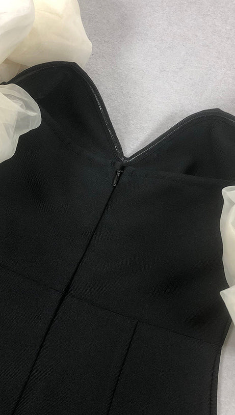 BOWKNOT FLORAL-SHAPE EMBELLISHED MAXI DRESS IN BLACK