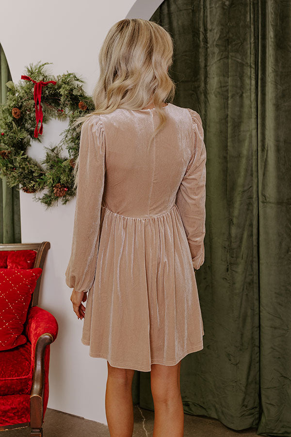 AIIZIE FLIRTY ALLURE VELVET MINI DRESS IN ICED LATTE - product image