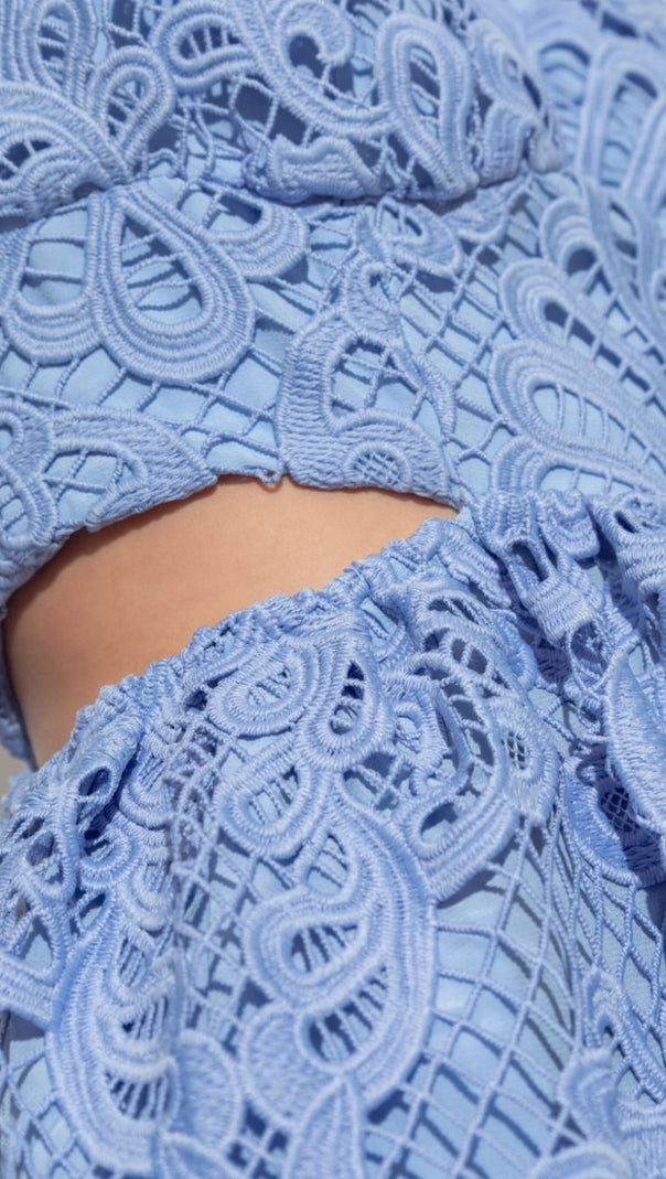 AIIZIE FANNY CUT-OUT LACE EMBROIDERY MIDI DRESS IN BLUE - product image